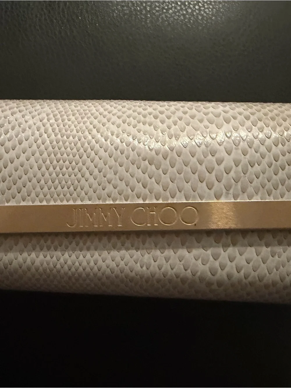 Jimmy Choo Cream Snake-Embossed Sunglasses Casewith Gold Logo Bar